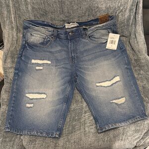 Men's Aknowledge Light Blue Distressed Denim Shorts